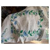 Hand Stitched Blue Flowers Full Size Quilt--FR
