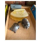 Vintage Glass Iron Shaped Dish & Miscellaneous Decor--FR