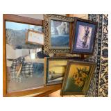 Large Mirror & Miscellaneous Vintage Wall Pictures--Hall