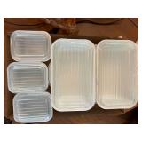 Set of 6 Pyrex Amish Butter turquois dishes with lids--K