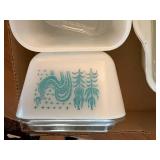 Set of 6 Pyrex Amish Butter turquois dishes with lids--K