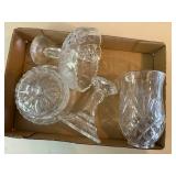 Pressed Glass x4 Pieces (Butter Dish, vase, candy dish & candle stick)--BP