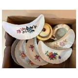 Box of Glassware (Noritake dish & bone dishes x6 & Ash Tray)--BP