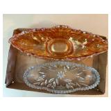 Carnival Glass Gondola & Cut Glass Dish--BP