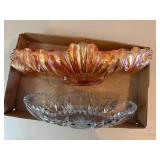 Carnival Glass Gondola & Cut Glass Dish--BP