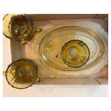 Amber Madrid Depression Glass Platter & 5 cups--BP