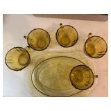 Amber Madrid Depression Glass Platter & 5 cups--BP