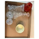 Small Frankoma Bowl, Candlesticks & Misc. Glassware--BP