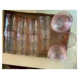 Heather Pink Crinkle Glassware (x9 glasses & 10 bowls)--BP