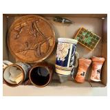 Box of Misc. Coffee Cups, Salt & Pepper Set & Beer Stein--BP