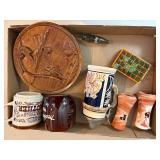 Box of Misc. Coffee Cups, Salt & Pepper Set & Beer Stein--BP
