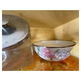 Shelf of Glassware (Candy Jar & Metal Bowl)--K