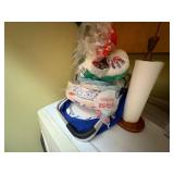 Paper Plates, Paper Towels w/ wood holder, Basket Carrier--LRY