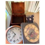 Clock, Thermometer, America Flag & Wood Box--LR