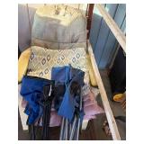Quilting Rack, Plastic Patio Chair & Two (2) Lawn Chairs--Gar
