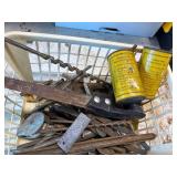 Antique Gasoline Measuring Cans, Bits & Hand Saw -- Gar