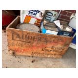 Wooden Whiskey Box w/ Miscellaneous Shop Cleaners -- Gar