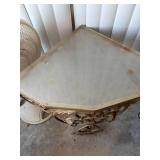 Antique Ornate Glass Top Corner Table 29" x 20.5"--BP