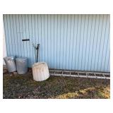 2 Metal Trash Cans, Aluminum Ladder and Tub