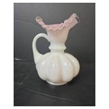 Fenton Silver Crest Melon Pitcher: Pink with White Overlay, Ruffled Glass Pitcher