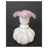 Fenton Silver Crest Melon Pitcher: Pink with White Overlay, Ruffled Glass Pitcher