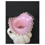 Fenton Silver Crest Melon Pitcher: Pink with White Overlay, Ruffled Glass Pitcher