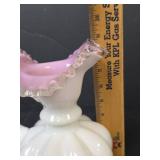 Fenton Silver Crest Melon Pitcher: Pink with White Overlay, Ruffled Glass Pitcher