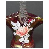 1976 Westmoreland Cranberry Glass Basket with Hand-Painted Roses