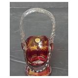 1976 Westmoreland Cranberry Glass Basket with Hand-Painted Roses