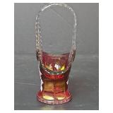 1976 Westmoreland Cranberry Glass Basket with Hand-Painted Roses