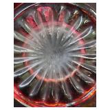 1976 Westmoreland Cranberry Glass Basket with Hand-Painted Roses