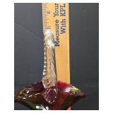 1976 Westmoreland Cranberry Glass Basket with Hand-Painted Roses