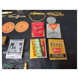 Mid-Century Advertising Matchbooks, Ties Clips, Milk Bottle Tops, Eye Glasses, and Cracker Jack Toys