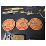 Mid-Century Advertising Matchbooks, Ties Clips, Milk Bottle Tops, Eye Glasses, and Cracker Jack Toys