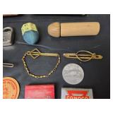 Mid-Century Advertising Matchbooks, Ties Clips, Milk Bottle Tops, Eye Glasses, and Cracker Jack Toys