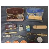 Mid-Century Advertising Matchbooks, Ties Clips, Milk Bottle Tops, Eye Glasses, and Cracker Jack Toys