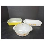 Fire King Wheat Pattern Casserole Set and Pyrex Refrigerator Dish