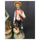 Farm Life Porcelain Figurines with Chickens