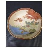 Japanese Satsuma Bowl with Birds and Maple Leaves See Pics for Damage