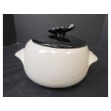 Vintage Frankoma 4V White Covered Bean Pot with Black Lid