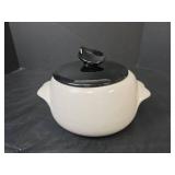 Vintage Frankoma 4V White Covered Bean Pot with Black Lid