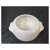 Vintage Frankoma 4V White Covered Bean Pot with Black Lid