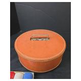 Triumph Poker Chip Set with Orange Leather Case and Vintage Domino