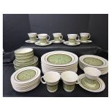 Noritake Expression China \"Moon Valley\" 7044 Green Scroll Dinnerware Set (Japan) 46pc.