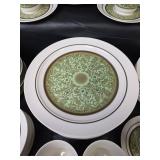 Noritake Expression China \"Moon Valley\" 7044 Green Scroll Dinnerware Set (Japan) 46pc.