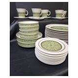 Noritake Expression China \"Moon Valley\" 7044 Green Scroll Dinnerware Set (Japan) 46pc.