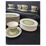 Noritake Expression China \"Moon Valley\" 7044 Green Scroll Dinnerware Set (Japan) 46pc.