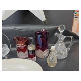 Mixed Glassware Collection with Crystal Pitchers and Cruet, and Decorative Star