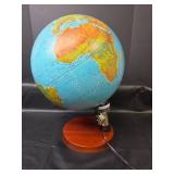Illuminated World Globe with Wooden Base - Needs Light Bulb and other Repairs