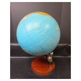 Illuminated World Globe with Wooden Base - Needs Light Bulb and other Repairs